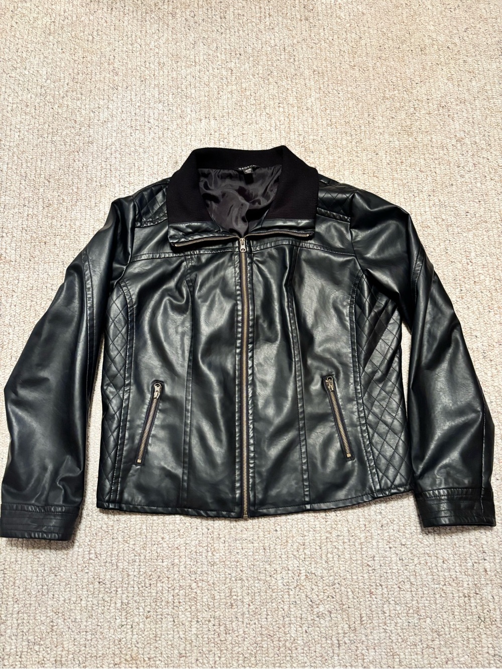 Women’s Classic Black Faux Leather Zip Jacket 2X
